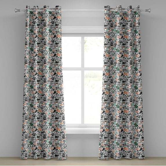 Ambesonne Indie Grommet Curtain, Hipster Fashion Sketch, 50" x 120", Seafoam Orange Black