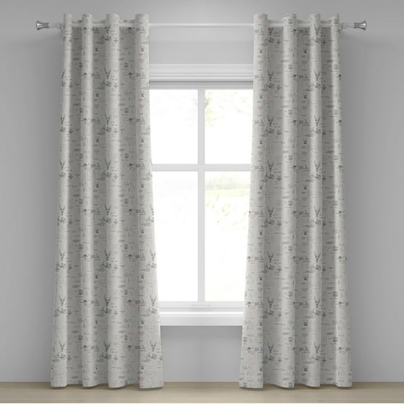 Ambesonne Indie Grommet Curtain, Minimalist Nature Pattern, 50" x 96", Vermilion Pale Grey