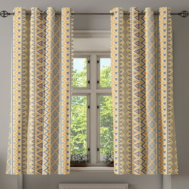 Ambesonne Indie Grommet Curtain, Stripes, 50" x 54", Yellow Blue