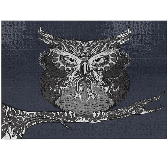 Ambesonne Indie Jigsaw Puzzle, Owl Vintage Ornaments, Heirloom-Quality Fun Activity for Family Durable Cardboard, 1000 pcs, Charcoal Grey Dark Blue