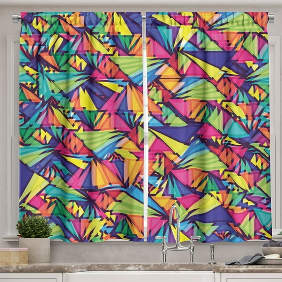 Ambesonne Indie Kitchen Curtains, Geometric Triangles Art, 55"x39", Multicolor