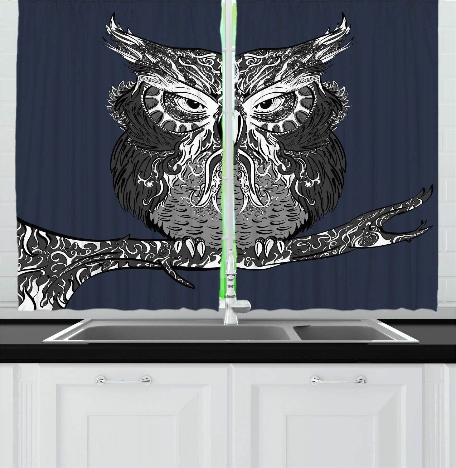 Vintage Owl Multicolor Polyester Kitchen Tier Curtains