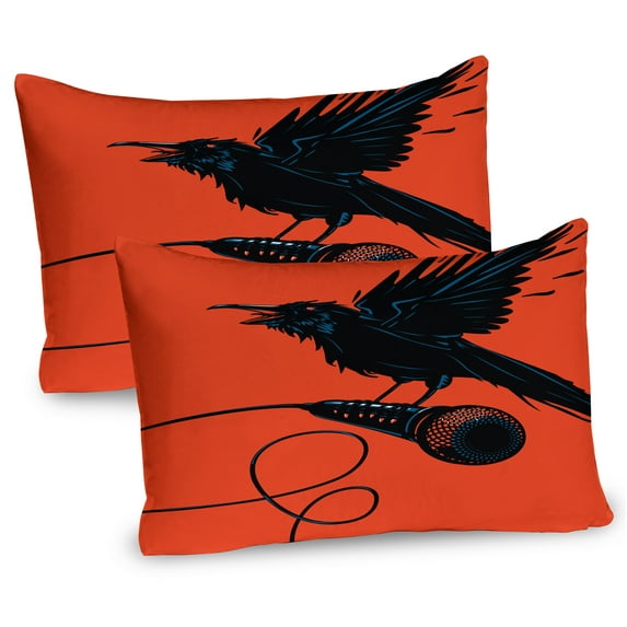 Ambesonne Indie Pillow Sham 2 Pack, Raven with Microphone, 36"x20", Orange Black Blue