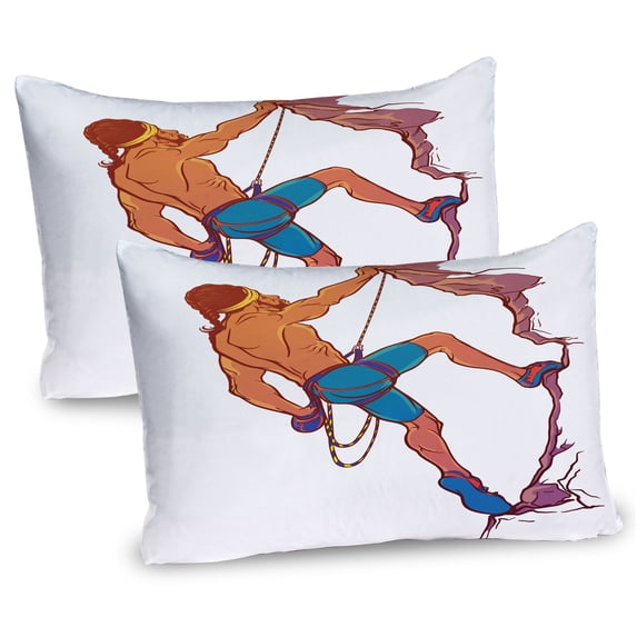 Ambesonne Indie Pillow Sham 2 Pack, Rock Climber Cliff Sports, 36"x20", Blue Mauve Ginger