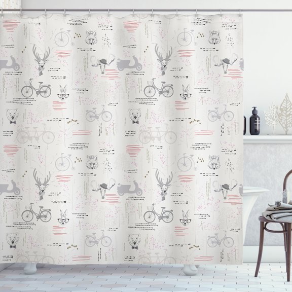 Ambesonne Indie Shower Curtain, Minimalist Nature Pattern, 69"Wx70"L, Vermilion Pale Grey