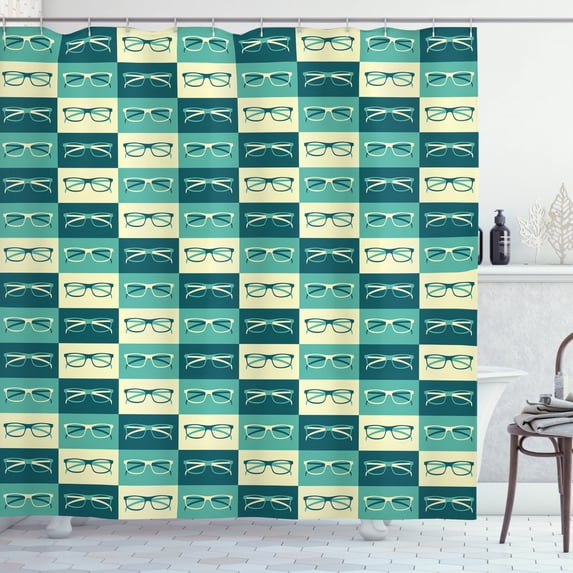 Ambesonne Indie Shower Curtain, Vintage Eyeglasses Cool, 69"Wx70"L, Petrol Blue Turquoise