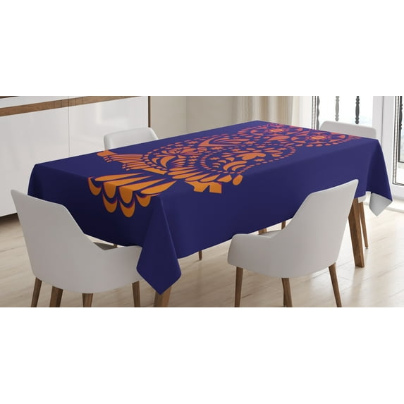 Ambesonne Indie Tablecloth Rectangular Table Cover, Ornamental Vintage Owl, 60"x90", Purple Orange
