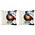 thumbnail image 1 of Ambesonne Indie Throw Pillow Cover 2 Pack, Gramophone Records Audio, 24", Blue Orange Black, 1 of 2