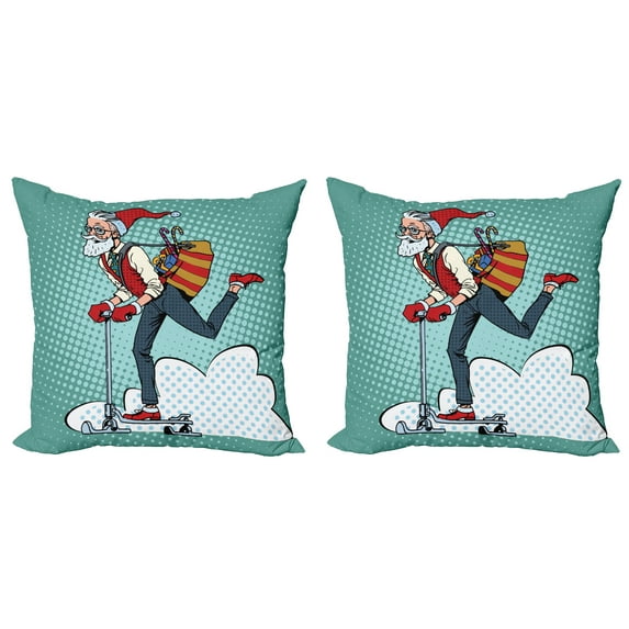 Ambesonne Indie Throw Pillow Cover 2 Pack, Pop Art Hipster Santa, 24", Teal Red Blue