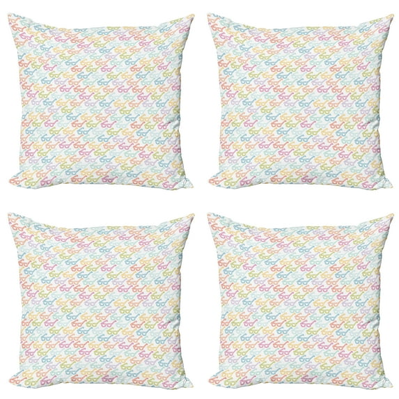 Ambesonne Indie Throw Pillow Cover 4 Pack, Colorful Classic Glasses, 24", Multicolor