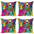thumbnail image 1 of Ambesonne Indie Throw Pillow Cover 4 Pack, Colorful Doodle Monsters, 24", Multicolor, 1 of 7