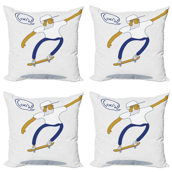 Ambesonne Indie Throw Pillow Cover 4 Pack, Cool Hipster Skater Urban, 20", Pale Coffee Blue White