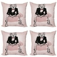thumbnail image 1 of Ambesonne Indie Throw Pillow Cover 4 Pack, Hipster Wild Wolf Glasses, 18", Pale Pink Burgundy Black, 1 of 6