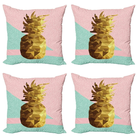 Ambesonne Indie Throw Pillow Cover 4 Pack, Poly Pineapple Summer, 24", Mint Green Pale Brown