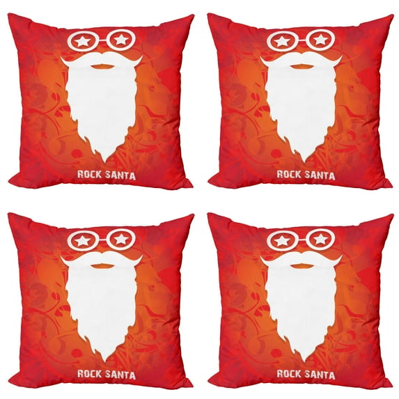 Ambesonne Indie Throw Pillow Cover 4 Pack, Rock Santa Claus Xmas, 18", Red Orange White