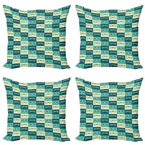 Ambesonne Indie Throw Pillow Cover 4 Pack, Vintage Eyeglasses Cool, 18", Petrol Blue Turquoise