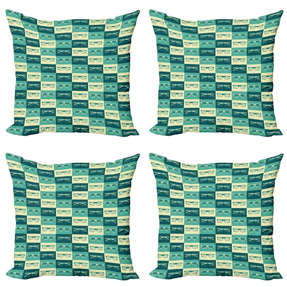 Ambesonne Indie Throw Pillow Cover 4 Pack, Vintage Eyeglasses Cool, 24", Petrol Blue Turquoise