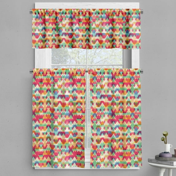 Ambesonne Indie Valance & Curtain, Colorful Triangles Display, 55"x45", Multicolor