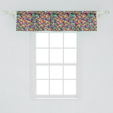 Ambesonne Indie Window Valance, Geometrical Hipster Pattern with Triangles Vibrant Optical Illusion Abstract, Curtain Valance for Kitchen Bedroom Decor with Rod Pocket, 54" X 12", Multicolor