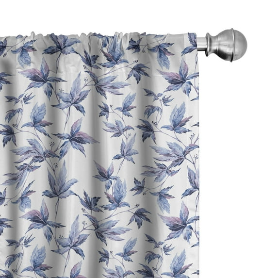 Ambesonne Indigo Window Curtains, Watercolored Tree Leaves, Each 28" W x 63" L, Dark Blue Purple