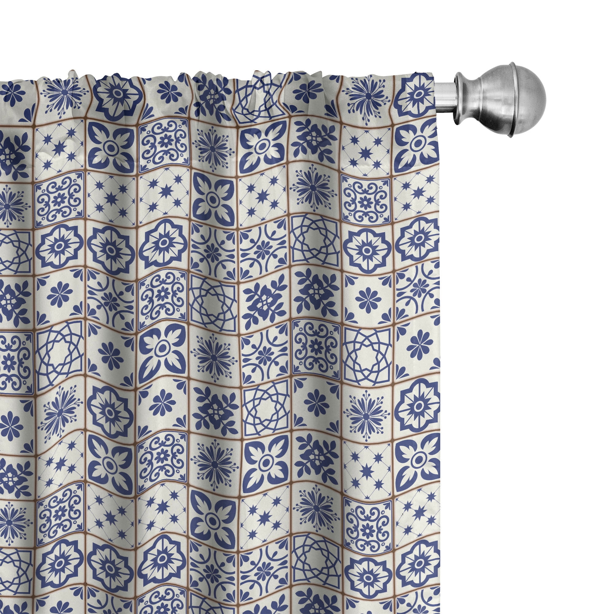 Ambesonne Indigo Blue Curtains, Antique Azulejo Motif, Pair of 28"x63