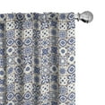 thumbnail image 1 of Ambesonne Indigo Blue Curtains, Antique Azulejo Motif, Pair of 28"x84", Dark Lavender Umber and Ivory, 1 of 5