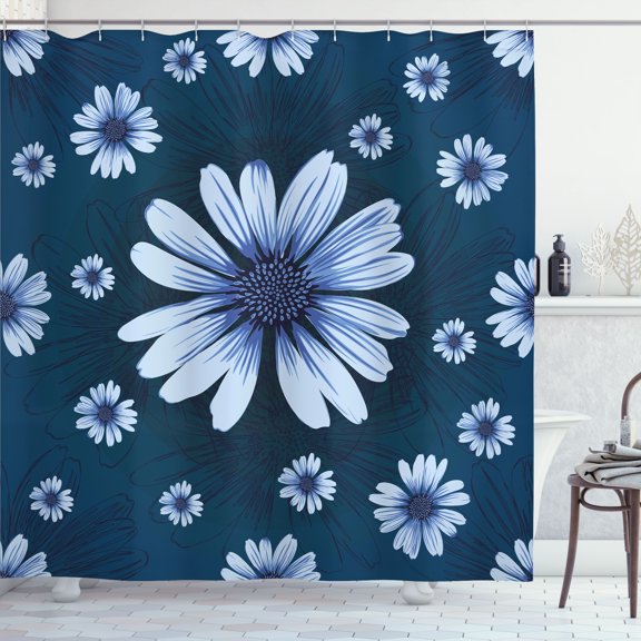 Ambesonne Indigo Blue Shower Curtain, Meadow Spring Flower, 69"Wx70"L, Dark Teal