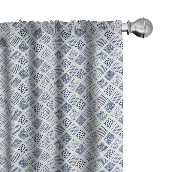 Ambesonne Indigo Curtains, Square Shaped Lines Dots, Pair of 28"x63", Indigo
