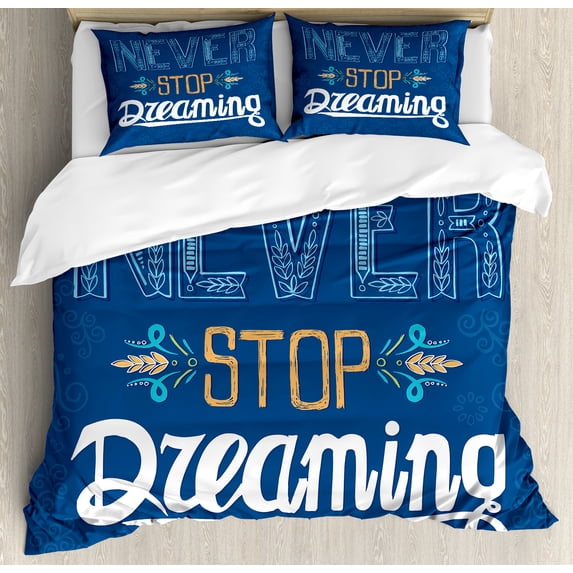 Ambesonne Indigo Duvet Cover Set, Never Stop Dreaming, Queen, Royal Blue Yellow