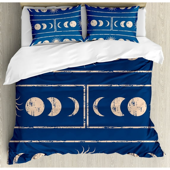 Ambesonne Indigo Duvet Cover Sets, Sun Moon Astrology, 2-Queen, Violet Blue Beige