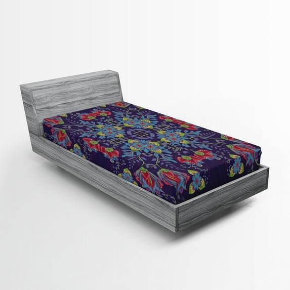 Ambesonne Indigo Fitted Sheet, Bohemian Floral Bouquet, Twin XL Size, Quartz Multicolor
