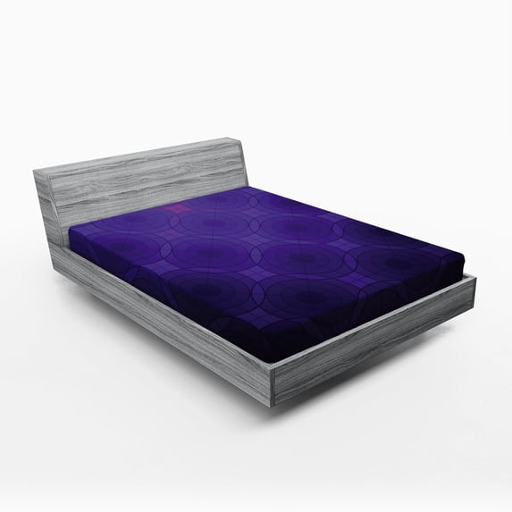 Ambesonne Indigo Fitted Sheet, Circles Inner Details, Queen Size, Purple and Magenta Blue