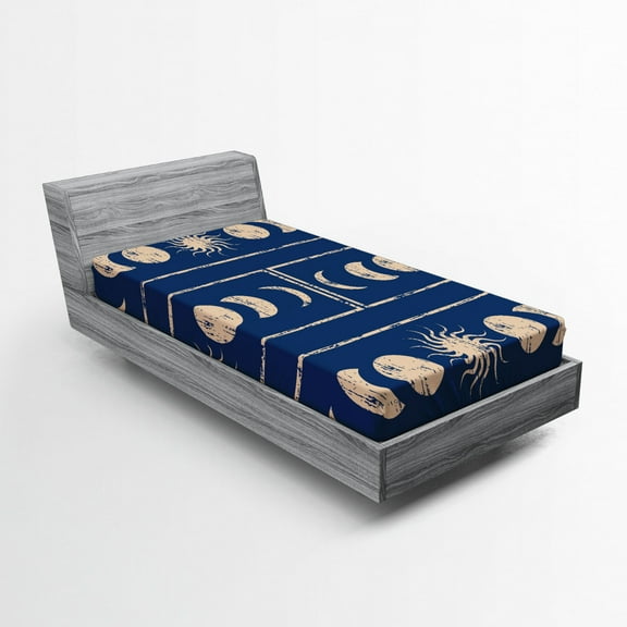 Ambesonne Indigo Fitted Sheet, Sun Moon Astrology, Twin Size, Violet Blue Beige