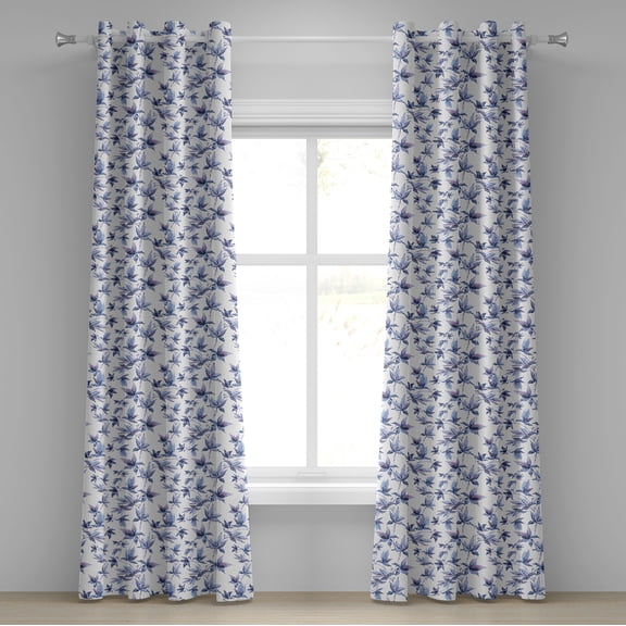 Ambesonne Indigo Grommet Curtain, Watercolored Tree Leaves, 50" x 120", Dark Blue Purple