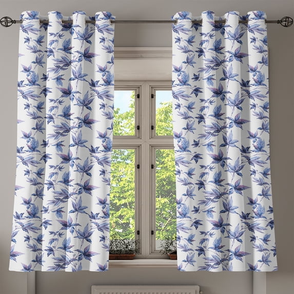 Ambesonne Indigo Grommet Curtain, Watercolored Tree Leaves, 50" x 63", Dark Blue Purple
