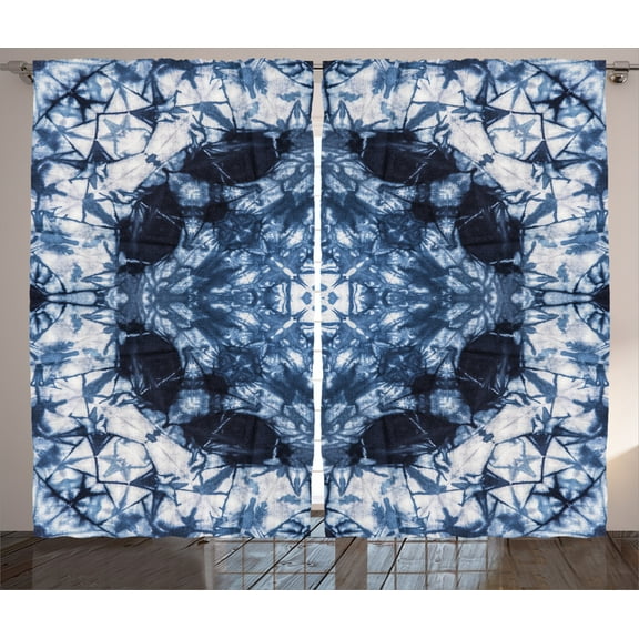 Ambesonne Indigo Paisley Curtains 2 Panel Set, Tie Dye Art Hippie, 108" x 90", Royal Blue and White