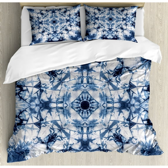 Ambesonne Indigo Paisley Duvet Cover Sets, Old Fashion Art, 2-Queen, Indigo and Grey