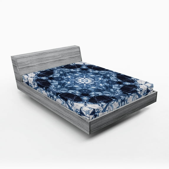 Ambesonne Indigo Paisley Fitted Sheet, Tie Dye Art Hippie, Full Size, Royal Blue and White