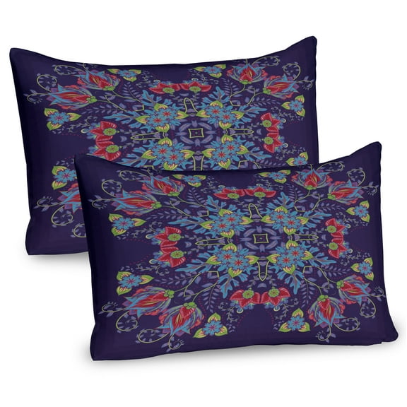 Ambesonne Indigo Pillow Sham 2 Pack, Bohemian Floral Bouquet, 30"x20", Quartz Multicolor