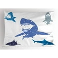 thumbnail image 1 of Ambesonne Indigo Pillow Sham, Grunge Sharks Wildlife, 26" X 20", Royal Blue, 1 of 2