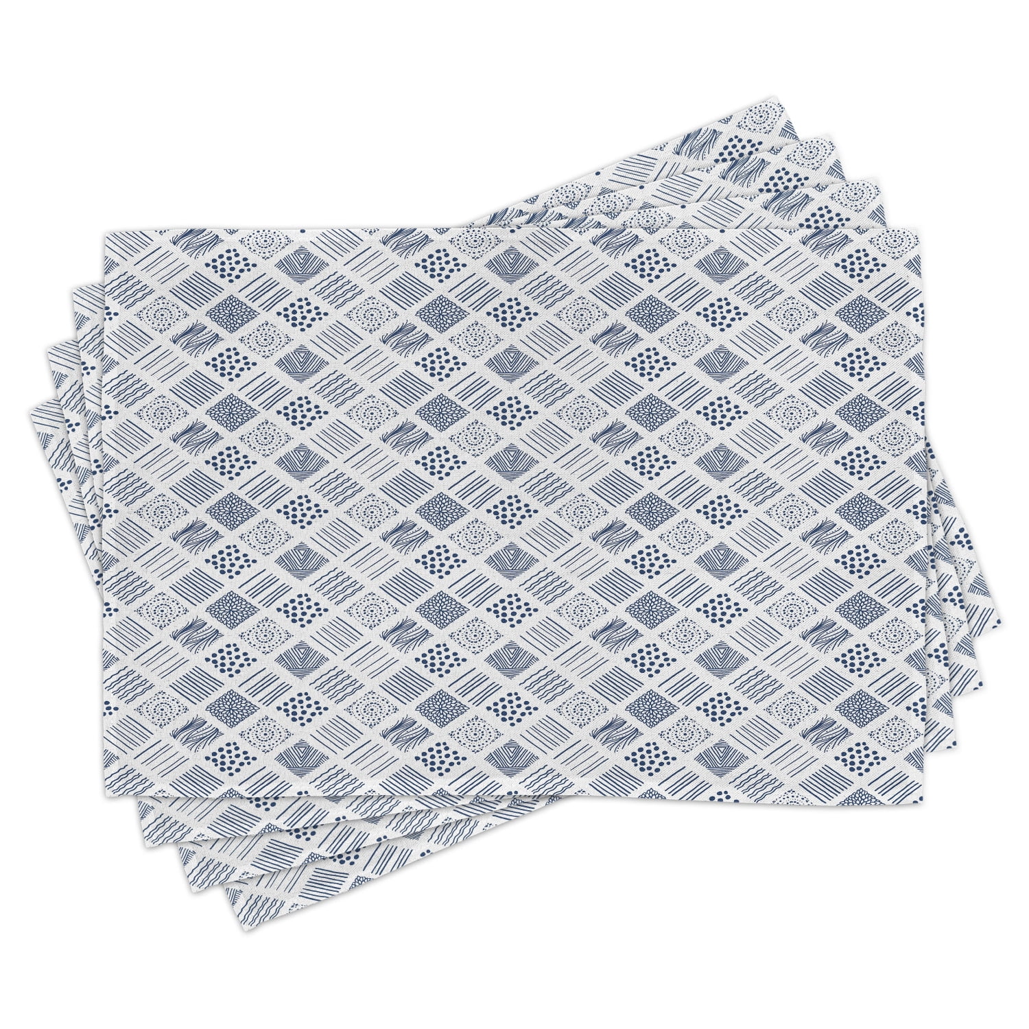 Ambesonne Indigo Place Mats Set of 4, Square Shaped Lines Dots ...