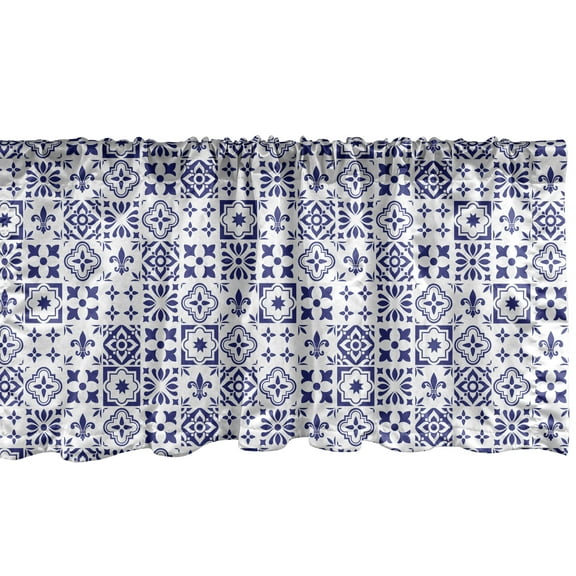 Ambesonne Indigo Window Valance, Tile Square Abstract Pattern, 54" X 18", Indigo White