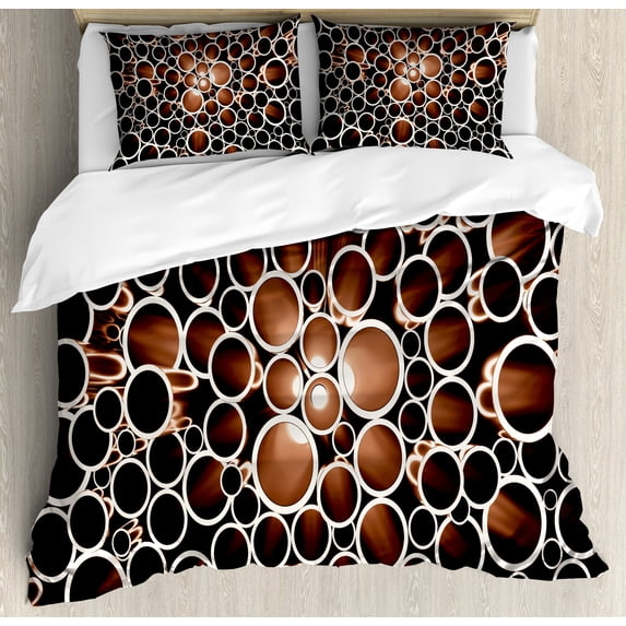 Ambesonne Industrial Duvet Cover Sets, Round 3D Style Art, 2-King, Dark Brown Caramel Cream