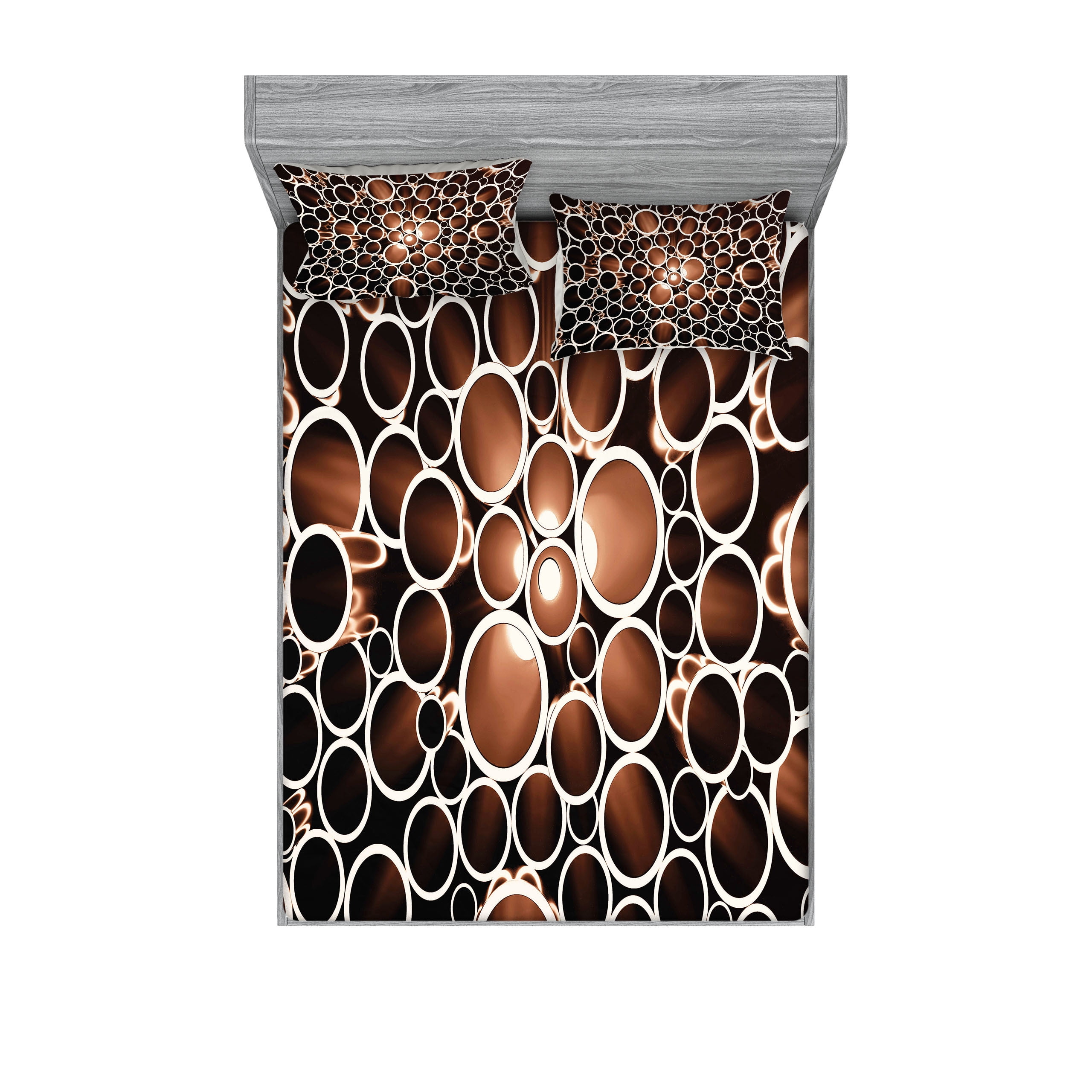 Queen Dark Brown Caramel Cream Microfiber Geometric Sheet Set