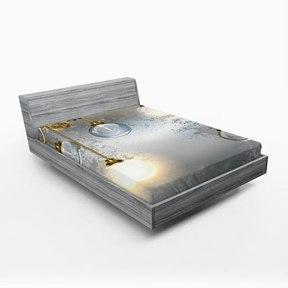 Ambesonne Industrial Fitted Sheet, Steampunk Antique, Full Size, Yellow Grey White