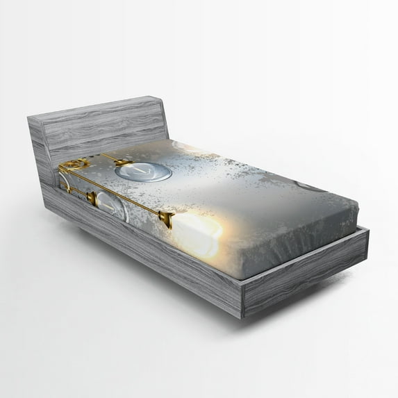 Ambesonne Industrial Fitted Sheet, Steampunk Antique, Twin XL Size, Yellow Grey White