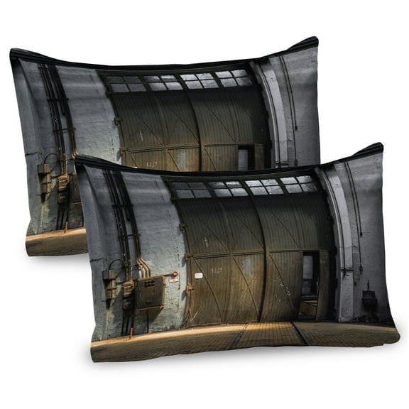 Ambesonne Industrial Pillow Sham 2 Pack, Broken Rusty Door, 36"x20", Grey Brown