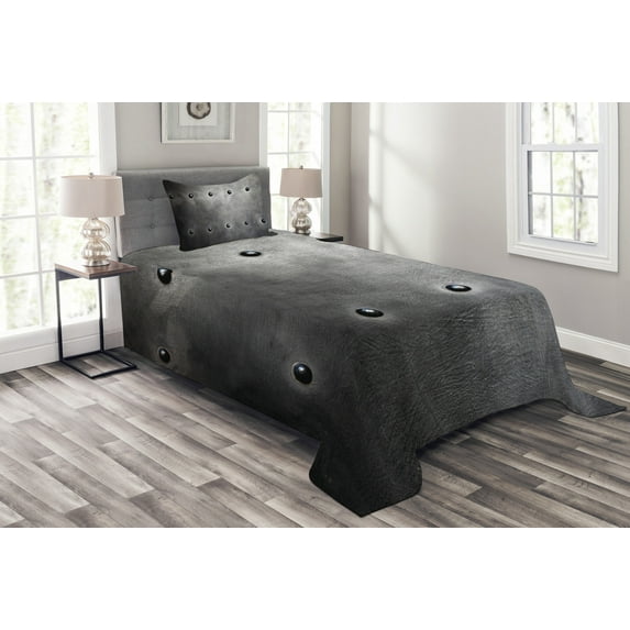 Ambesonne Industrial Quilted Bedspread Set 2 Pcs, Black Grunge Plate, Twin Size, Black Grey