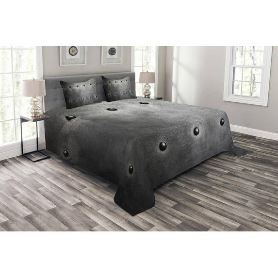 Ambesonne Industrial Quilted Bedspread Set 3 Pcs, Black Grunge Plate, King Size, Black Grey