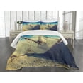 thumbnail image 1 of Ambesonne Industrial Quilted Bedspread Set 3 Pcs, Dust Machine, King Size, Blue Pale Yellow Black, 1 of 5